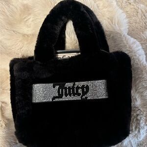 Juicy Couture Black Faux Fur Tote with Crystal 'Juicy' Logo